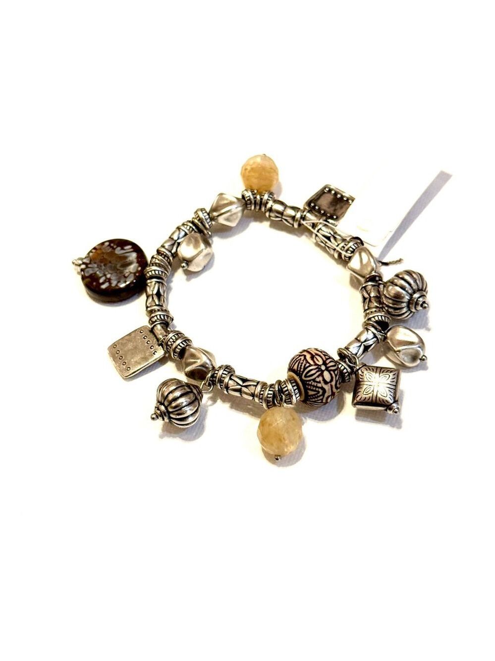Chico's Charm Bracelet NWT Silver Tone Beaded Stretch